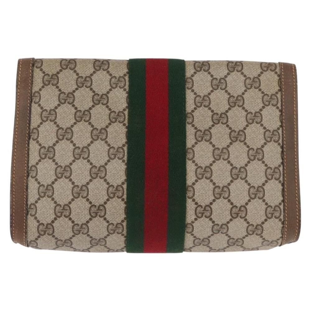 GUCCI GG Supreme Web Sherry Line Clutch Bag PVC Beige Gold 89 01 006 Auth 155387 - Picture 2 of 16